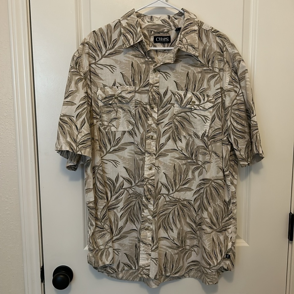 Chaps Men's Short-sleeve Crosshatch Fern Button-down Shirt
